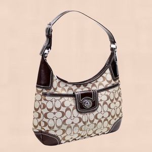 Coach Hampton Signature Hobo Brown Canvas Purse